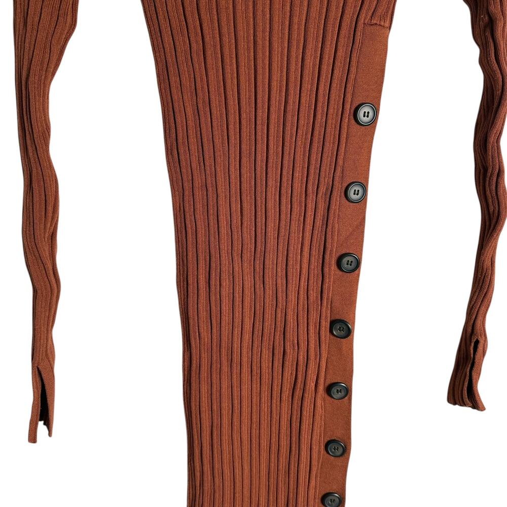 Adam Lippes Rust Ribbed Knit Side Button Long Sleeve Sweater Midi Dress Size S - Picture 8 of 16